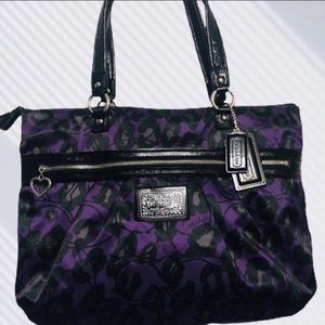 RARE COACH LARGE Purple & Black Poppy Daisy Signature Ocelot Purple Tote Bag